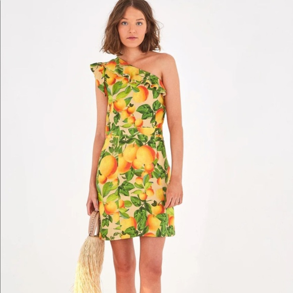 Farm Rio Orange Sands One Shoulder Dress